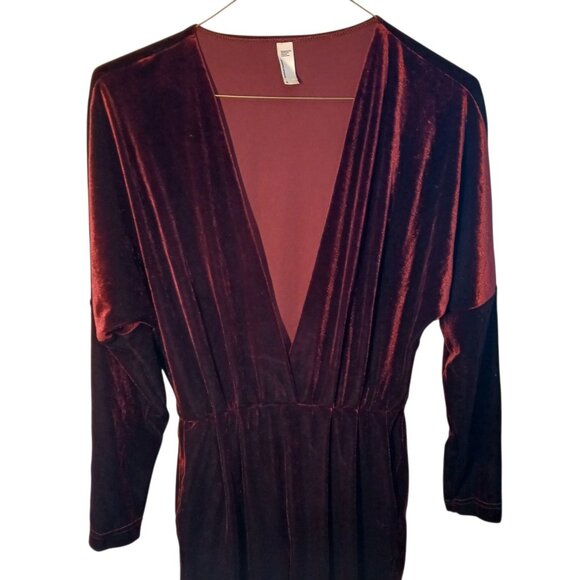 American Apparel Women's Small Jumpsuit Burgundy Velvet Deep V Plunging Neckline - Picture 5 of 9